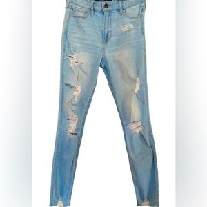 Light Blue Distressed Jeans Hollister High Rise Crop Super Skinny 5R